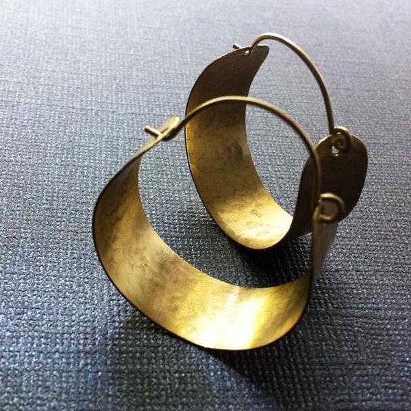 Gold  Hoop Earrings Hammered (Brass) Small