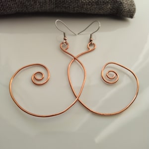 Copper Hoop Earrings, Wire Wrapped Spiral Earrings, Hammered Copper Jewelry Handmade Wire S Hoop Earrings