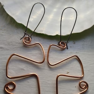Hammered Pure Copper Wire Wrapped Handcrafted Free Form Earrings - Unique Jewelry Pure Copper Dangles