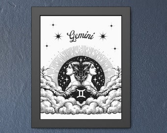 Gemini Horoscope Digital wall print, Gemini Zodiac sign, Gemini gifts, Gemini gift ideas, Zodiac wall art, astrology art print, digital art