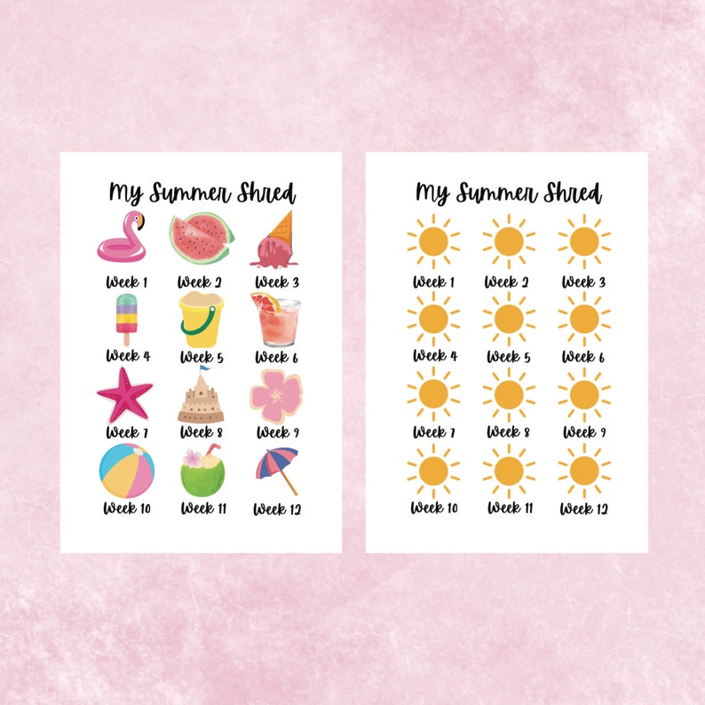 Printable Summer Shred Weight Loss Tracker Sheets 2 X A4 Designs 12 ...