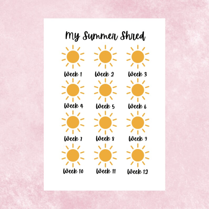 Printable Summer Shred Weight Loss Tracker Sheets 2 X A4 Designs 12 ...