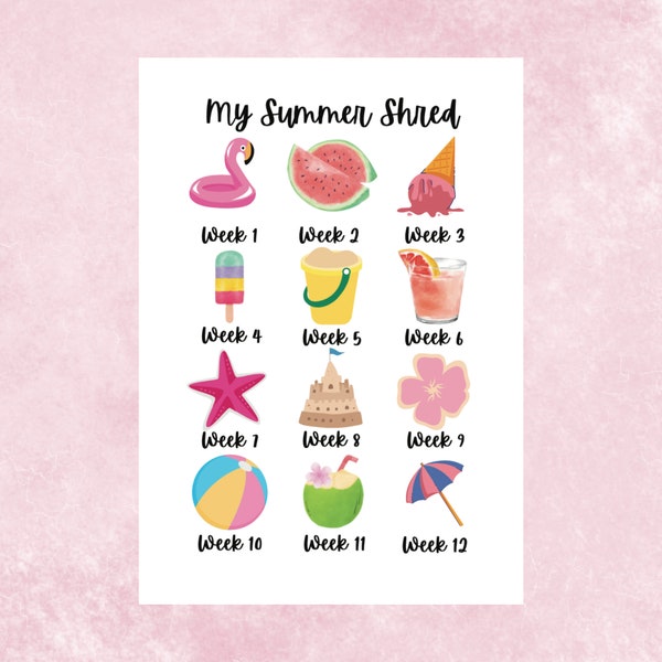 Printable Summer Shred Weight Loss Tracker Sheets - 2 x A4 Designs - 12 Week Weigh-In Log To Get You Holiday Ready!