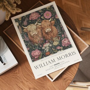 Highland Cow Print, William Morris Wall Art, Rustic Cottagecore Poster, Unframed image 3
