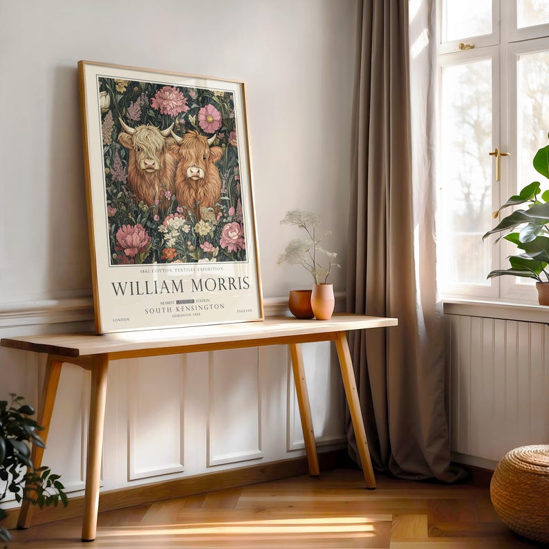 Highland Cow Print, William Morris Wall Art, Rustic Cottagecore Poster, Unframed image 5