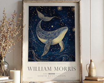 Whale Wall Art – William Morris Nautical Print, Celestial Wall Decor, UNFRAMED