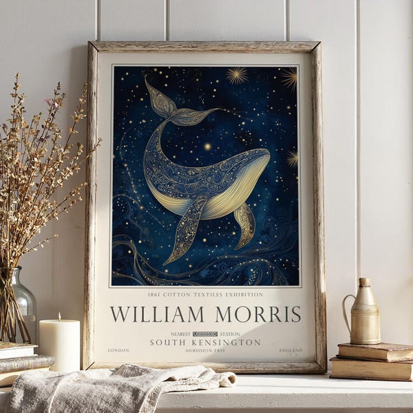 Whale Wall Art – William Morris Nautical Print, Celestial Wall Decor, UNFRAMED