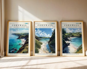 Set of 3 Cornwall Beach Print, British Countryside Art, Kitchen Sea Print, National Park, Dining Room Wall Art, Gifts For Her, UNFRAMED