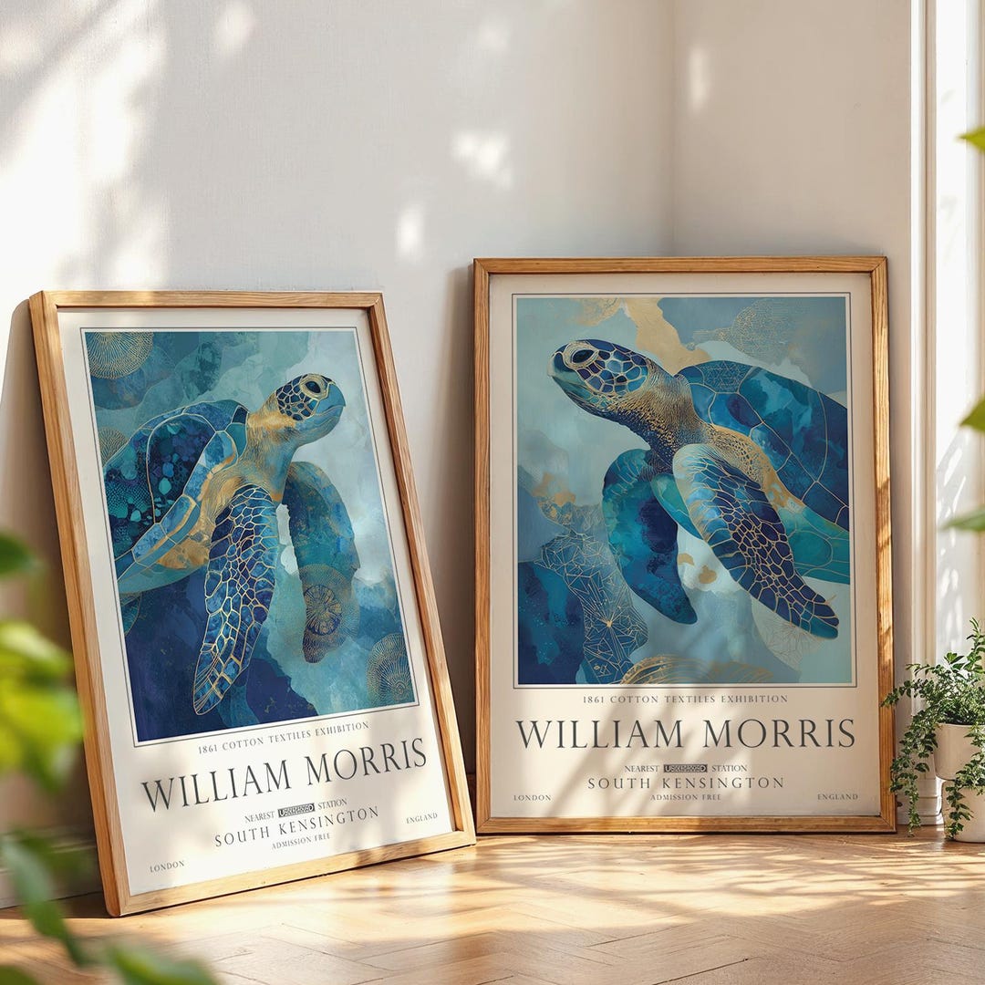 William Morris Turtle Print Set of 2 – Nautical Sea Life Wall Art ...