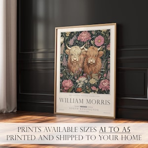 Highland Cow Print, William Morris Wall Art, Rustic Cottagecore Poster, Unframed image 4