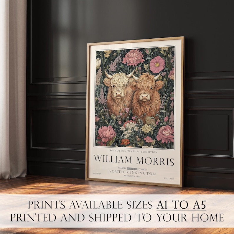 Highland Cow Print, William Morris Wall Art, Rustic Cottagecore Poster, Unframed image 4