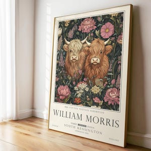 Highland Cow Print, William Morris Wall Art, Rustic Cottagecore Poster, Unframed image 6