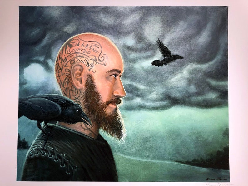 Viking Norse Pagan God Odin Raven Painting 8x10 Art Print