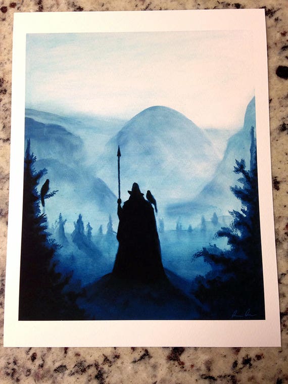 Viking Norse Pagan God Odin Raven Painting 8x10 Art Print