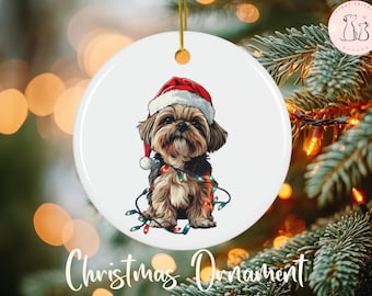 パーソナライズされたシーズーのクリスマスオーナメント - 3層木製犬用