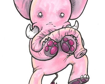 Pink Elephant Mouse Original  Drawing
