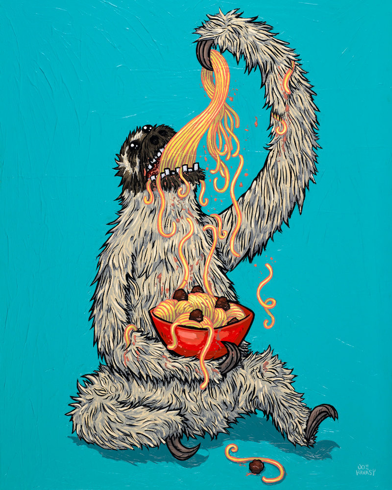 Sloth Eating Spaghetti Giclee Print Various Sizes image 1