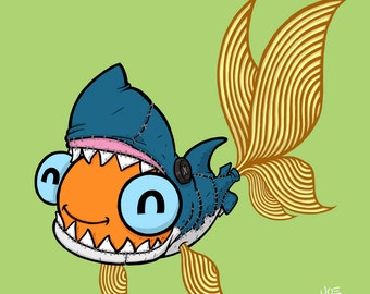 Goldfish in a Shark Costume 12x12 Print