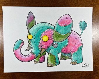 Elephant Frankenstein Original Drawing