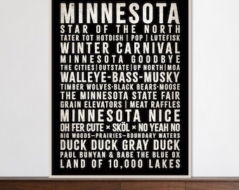 Minnesota Typography Print | Minnesota Wall Art | MN Fine Art Print | Minnesota Nice Decor | MN State Pride Gift | Rustic Canvas Sign