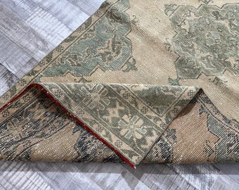 3x12 Brown Green Blue Oushak Runner, Natural Vintage Turkish Rug, 3.0x11.6 Ft