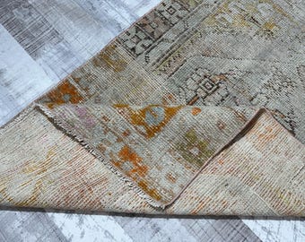 3x4 Orange Blue Green Turkish Rug, 3x4 Handmade Oushak Rug, Vintage Living Room Bedroom Kitchen Hallway Entry Rug, Home Decor 2.5x3.8 Ft