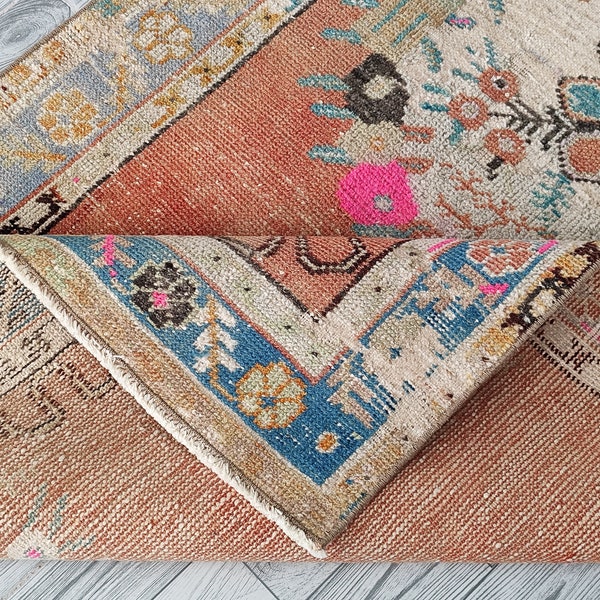 3x6 Orange Pink Blue Green Brown Vintage Runner, 3x6 Oushak Runner, Turkish Living Room Bedroom Kitchen Kids Entry Rug,Home Decor 3.3x6.2 Ft