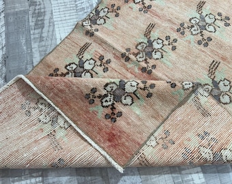 Tappeto turco Oushak fatto a mano: 3x11 rosa, verde e blu in stile vintage