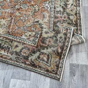 4x9 Orange Green Pink Brown Turkish Rug, 4x9 Handmade Oushak Rug, Vintage Livingroom Bedroom Kitchen Entryway Wool Rug, Home Decor 4.2x8.6Ft