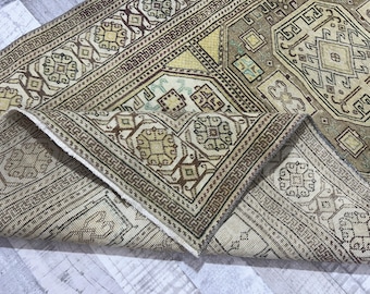 3x6 Brown Blue Yellowish Redish Vintage Small Rug, Oushak Turkish Livingroom Rug, 3.1x6.1 Ft