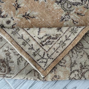 6x9 Faded Orange Beige Brown Green Oushak Rug, 6x9 Turkish Large Rug, Vintage Living Room Bedroom Kitchen Entry Wool Area Rug 5.6x9.1 Ft