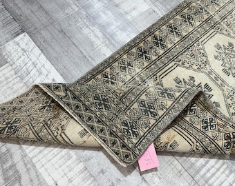 2x6 Handmade Wool Oushak Beige Brown Greenish Runner: 1.8x5.9 Ft Vintage Turkish Rug