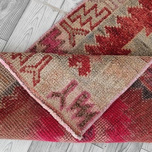 2x12 Red Green Pink Brown Blue Vintage Runner, 2x12 Handmade Turkish Runner, Oushak LivingRoom Kitchen Entryway Rug, Home Decor 2.0x11.6 Ft