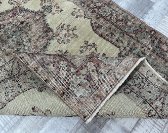 4x6 Pink Blue Faded Green Vintage Rug, 4x6 Turkish Rug,Living Room Bedroom Kitchen Rug, Oushak Entry Wool Area Rug, Home Decor 3.8x6.2 Ft