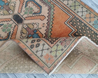 3x6 Orange Beige Green Turkish Runner, 3x6 Natural Vintage Runner,Oushak Living Room Bedroom Kitchen Kids Entry Rug,Home Decor,3.4x6.1 Ft