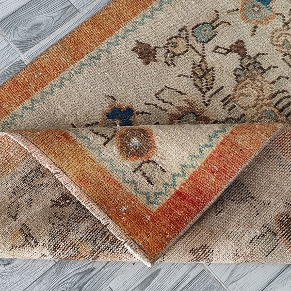 3x5 Orange Green Beige Blue Brown Turkish Rug, 3x5 Handmade Oushak Rug, Vintage Living Room Bedroom Kitchen Entry Rug, Home Decor 2.8x5.4 Ft