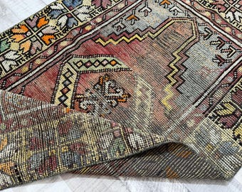 3x4 Red Blue Green Oushak Rug, 3x4 Handmade Turkish Rug, Vintage Living Room Bedroom Kitchen Laundry Entryway Rug, Home Decor 2.5x3.8 Ft