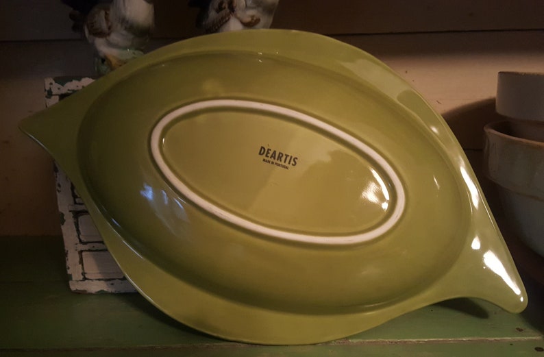 Made in Portugal Uniquely Shaped Large Olive Green Serving Bowl by Deartis