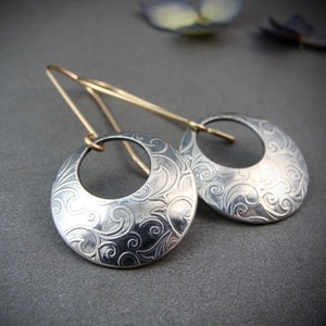 Sibyl ... Mixed Metal Sterling Silver and Gold Filled Earrings, Disc ...