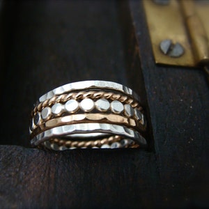 Gehämmertes Sterling Silber & 14k Gold Fill Stacking Ring Set