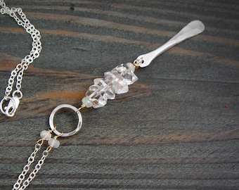 Herkimer Diamond Lariat Necklace – 14k Gold & Sterling Silver Boho Pendant