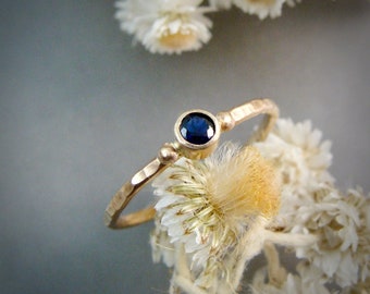 petite natural sapphire and solid 14k gold ring, gifts for her, sapphire stack ring, delicate ring, September birthstone