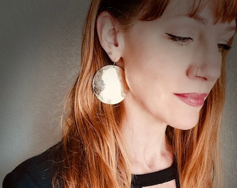 14k Gold-Filled Hammered Disc Earrings, Artisan Statement Drops, Modern Minimalist Jewelry