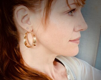 Medium Sized 1 1/2 Chunky Gold Concave Saddle Hoop Earring - Jewelry Gift For Her