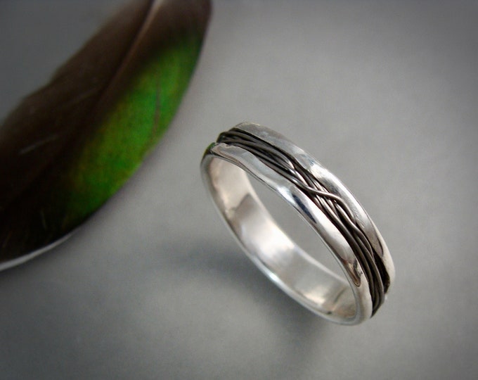intertwined ... titanium and sterling silver band ring, weddings, wedding band,  mixed metal ring