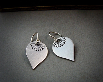 Small Hand Stamped Sterling Silver Dangle Earrings – Minimalist Petal Drop Earrings, Handmade Siren Jewels