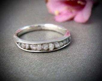 raw diamonds in sterling silver, raw diamond band ring, raw diamond stack ring, conflict free diamond ring