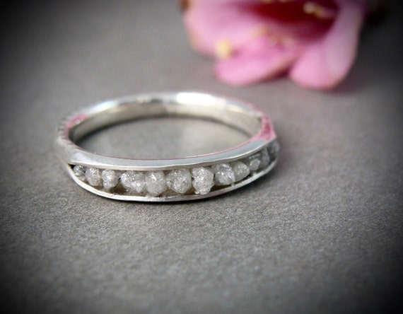 Raw diamond sterling silver band ring, Conflict free raw diamond stacking ring, Siren jewels, Grey diamond jewelry, Gifts for her