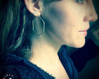 Hexagon Sterling Silver Hoop Earrings, Modern Geometric Jewelry "Hexa Hoops"