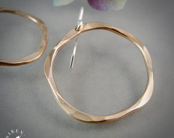 Gold Hoop Earrings – Organic Hammered Sterling Silver Ear Wires, Mixed Metal, Handmade Jewelry Gift
